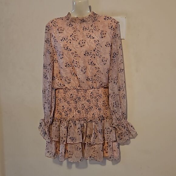 Honey Chelsea Women's Floral Ruffled Long Sleeves Mini Dress XS Pink - Picture 7 of 16